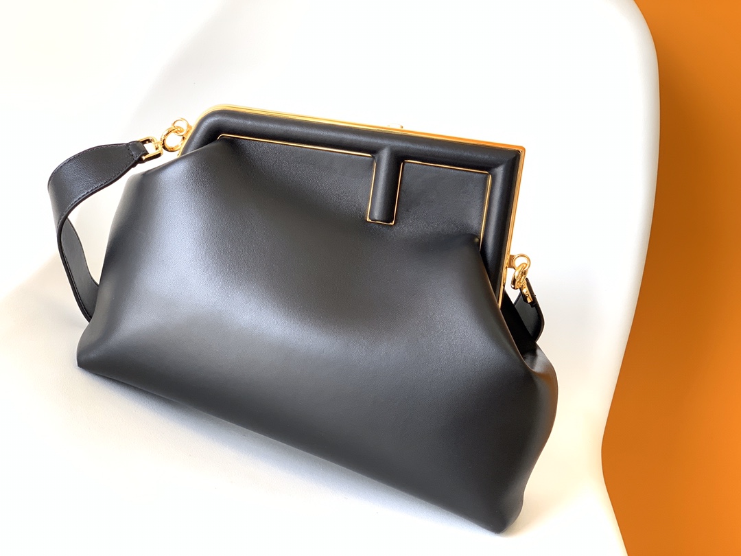 Fendi Midi First Nappa Leather Shoulder Bag Black